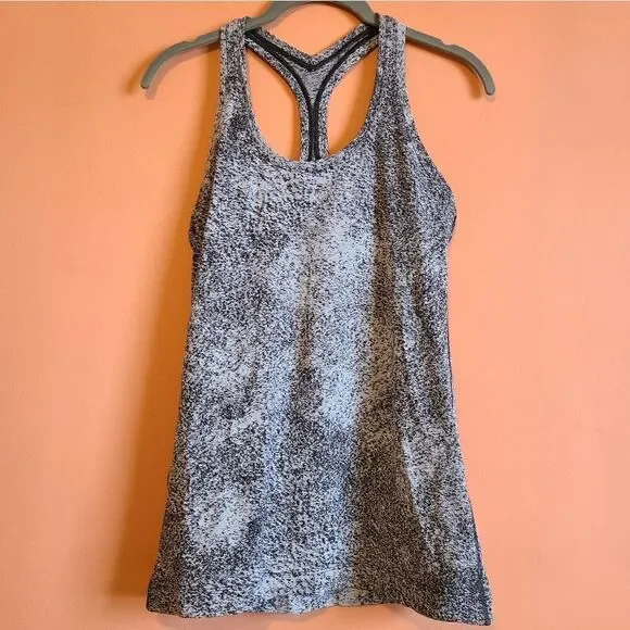 Lululemon Cool Racerback II Luon Spray Jacquard White Black Tank 6 - Picture 1 of 7